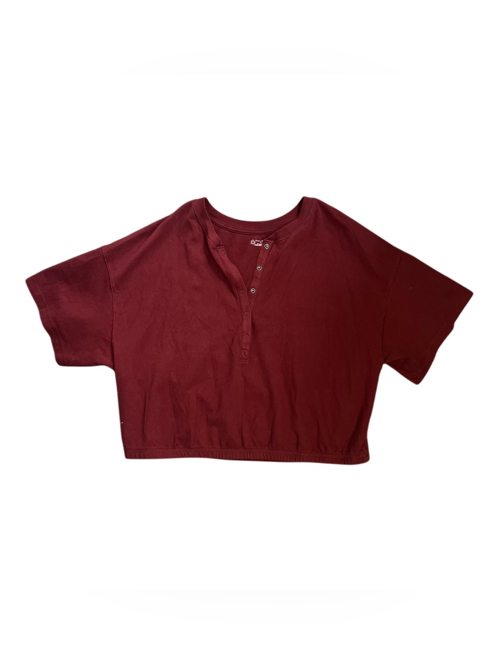 Aerie Crop Maroon Short Sleeve Henley Top